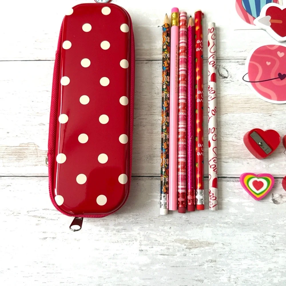 Kids Valentine’s day Goodie Items School Supplies Pencils & Case Notepad Sticker